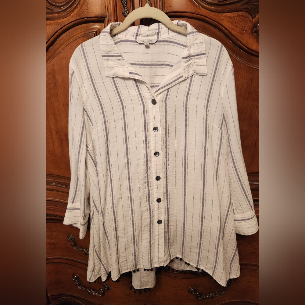 John Mark Cream and Blue Button Down Shirt